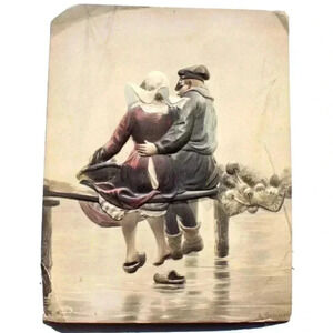 Antique Dutch Man & Woman Alfred S. Campbell Art Relievo 3-Dimen Embossed Photo